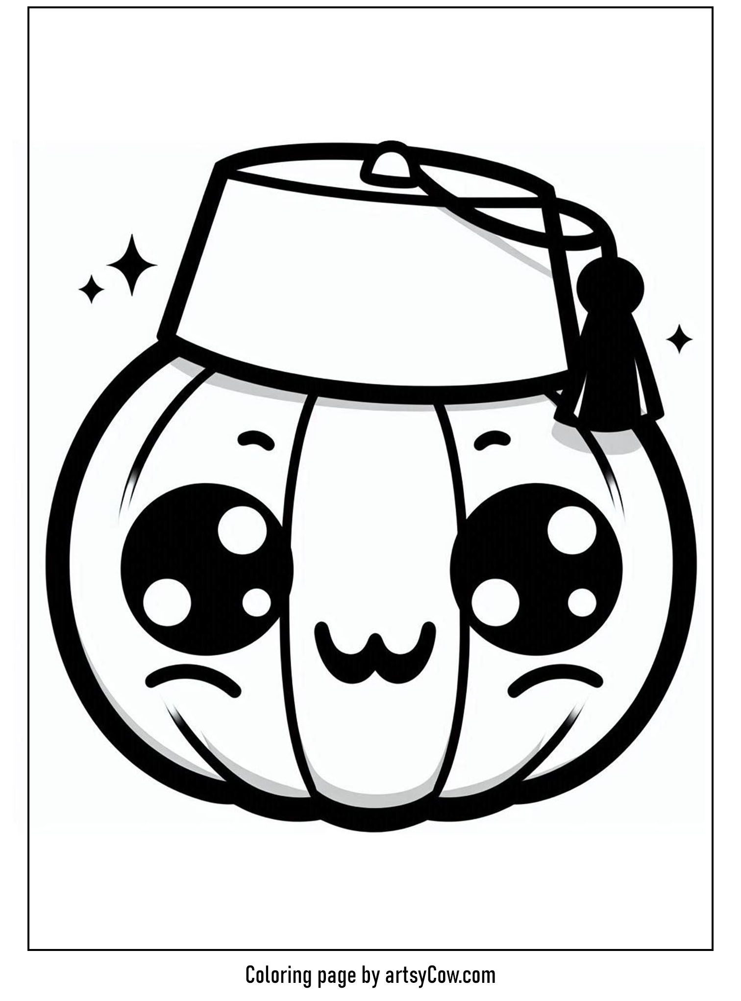 halloween coloring pages with jack-o-lantern, Festive Pumpkin with a Fez Hat